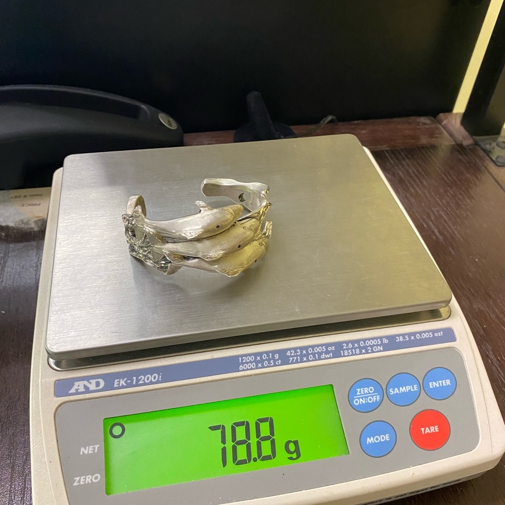 Designer Sterling Silver Dolphin Cuff Bracelet - Picture 7 of 12